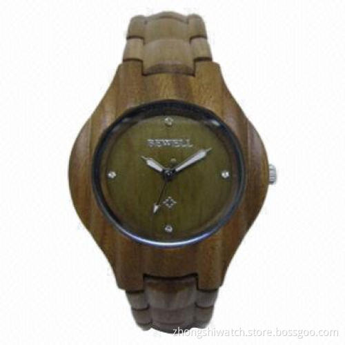 BEWELL's Green/Red Sandalwood Uno Oval Wooden Watch, Handmade, Christmas Gift, Unique, Unisex
